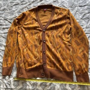Airwalk Retro Grandpa Cardigan Sweater Amber Gold Allover Print Men's Small